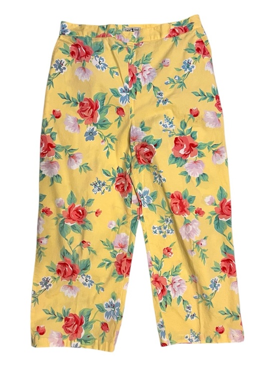Duck Head Pants - Vintage Duck Head 90s Floral High Waist Crop Pants Yellow Pink Size 14